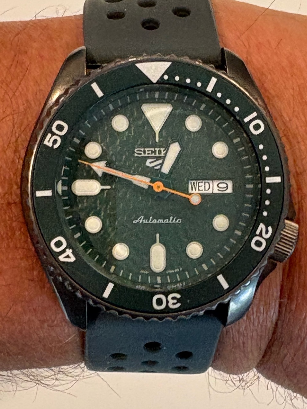 Seiko Green Dial Automatic Watch with Black Strap